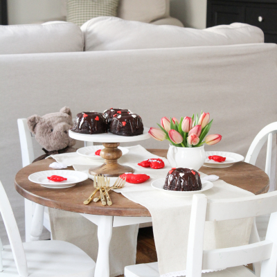 Kids Valentine’s Day Table with Mini Chocolate Bundt Cakes