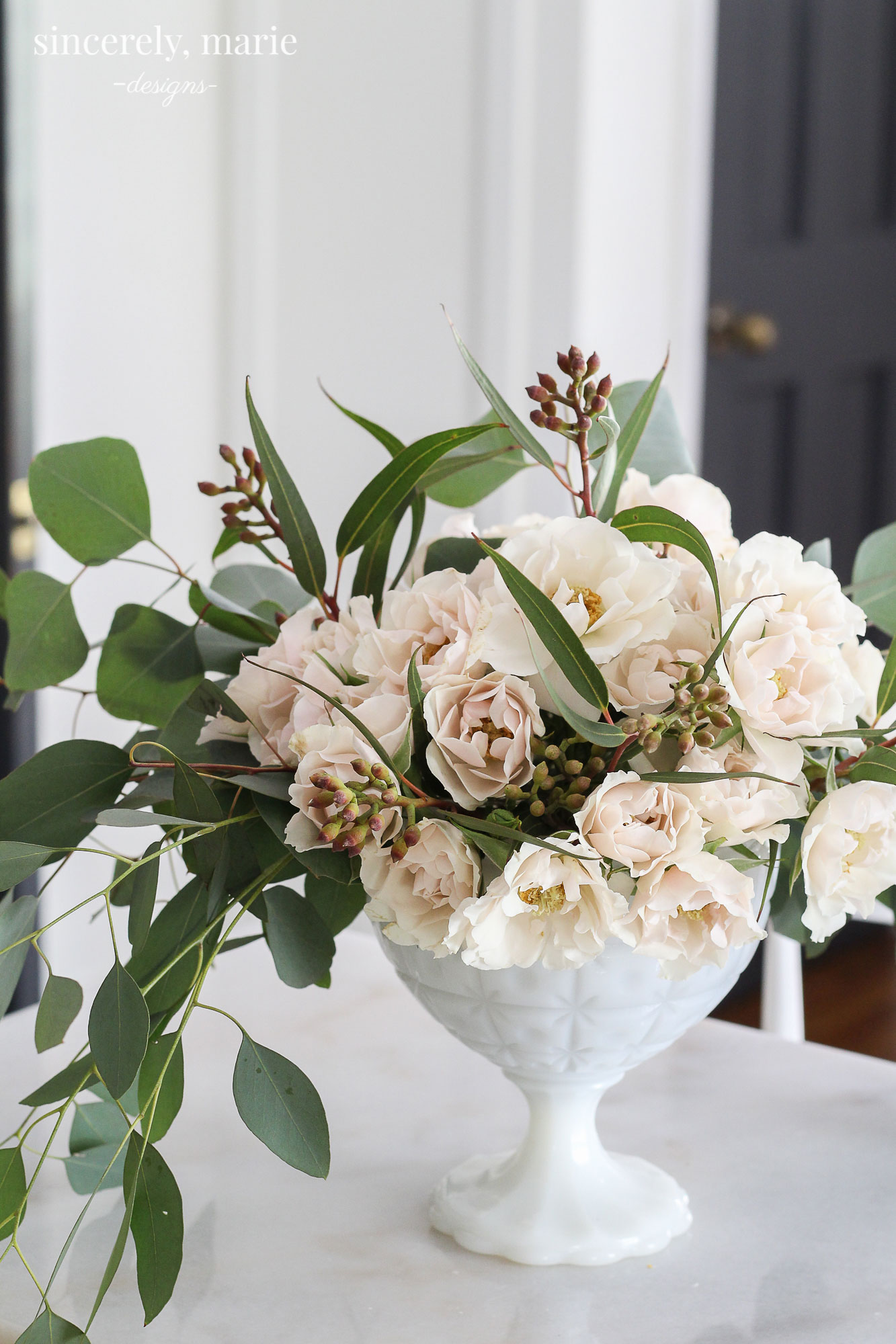 An Elegant Garden Rose & Eucalyptus Arrangement - Sincerely, Marie Designs