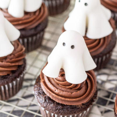 Classic Chocolate Cupcakes With A Cute Ghost Topper