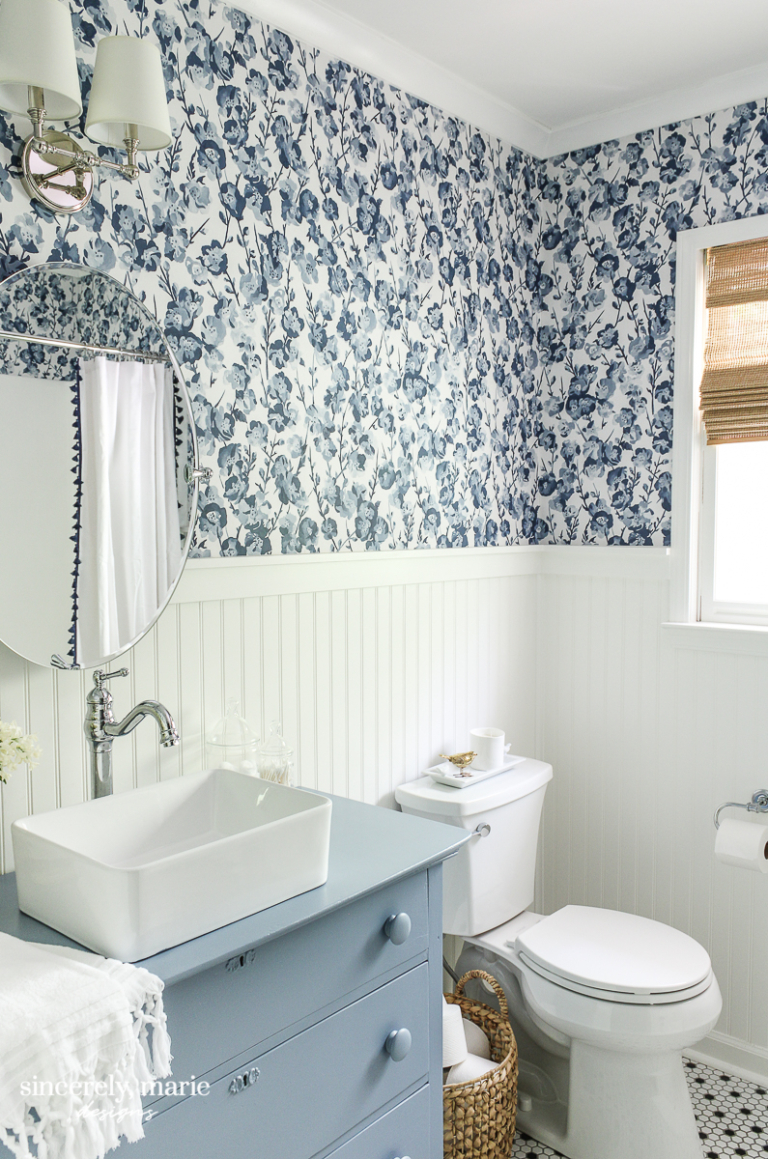 Our Cheery Blue Guest Bathroom Reveal Sincerely, Marie Designs