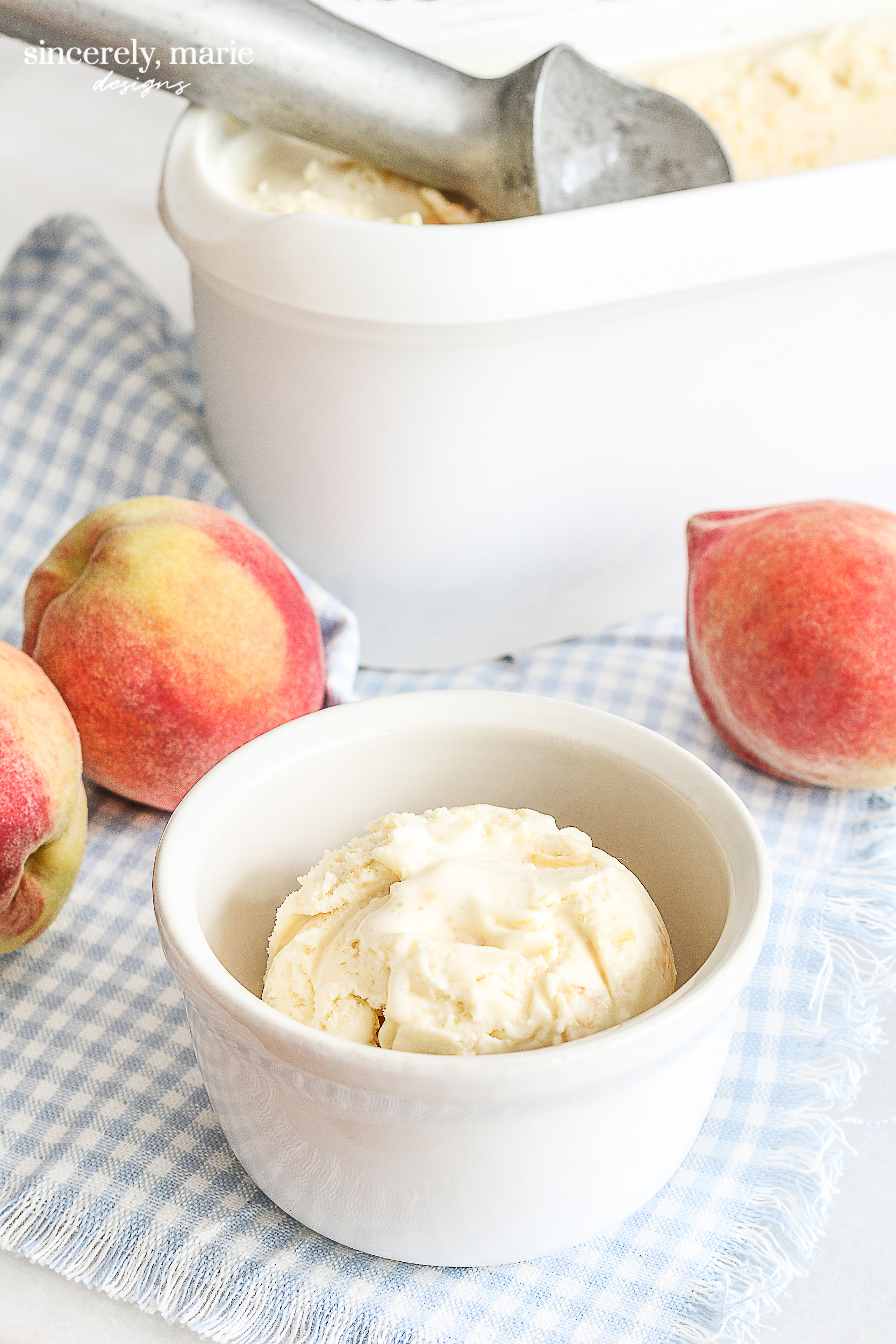 Homemade Creamy Peach Ice Cream - Sincerely, Marie Designs