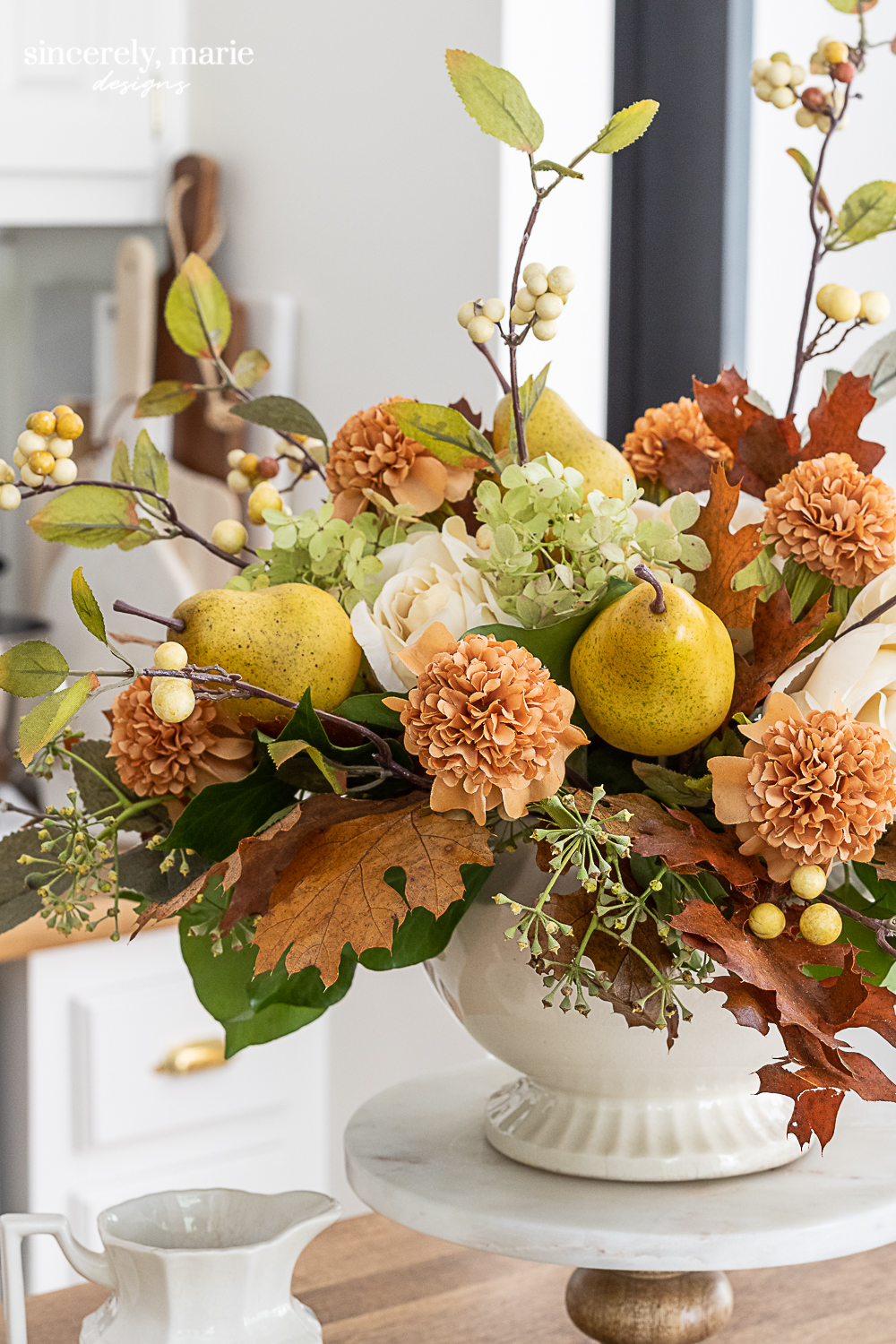 A Faux Autumn Floral Arrangement with Pears Sincerely, Marie Designs