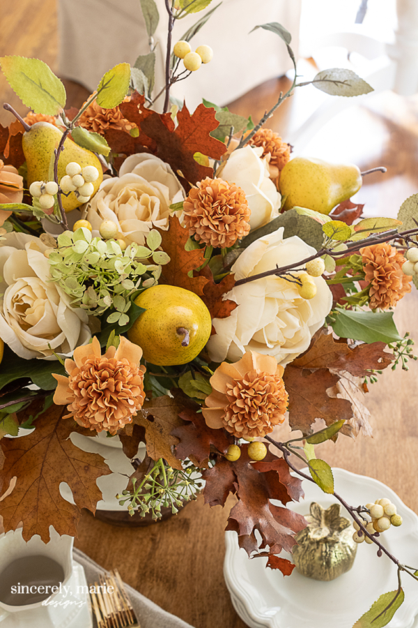 A Faux Autumn Floral Arrangement with Pears - Sincerely, Marie Designs