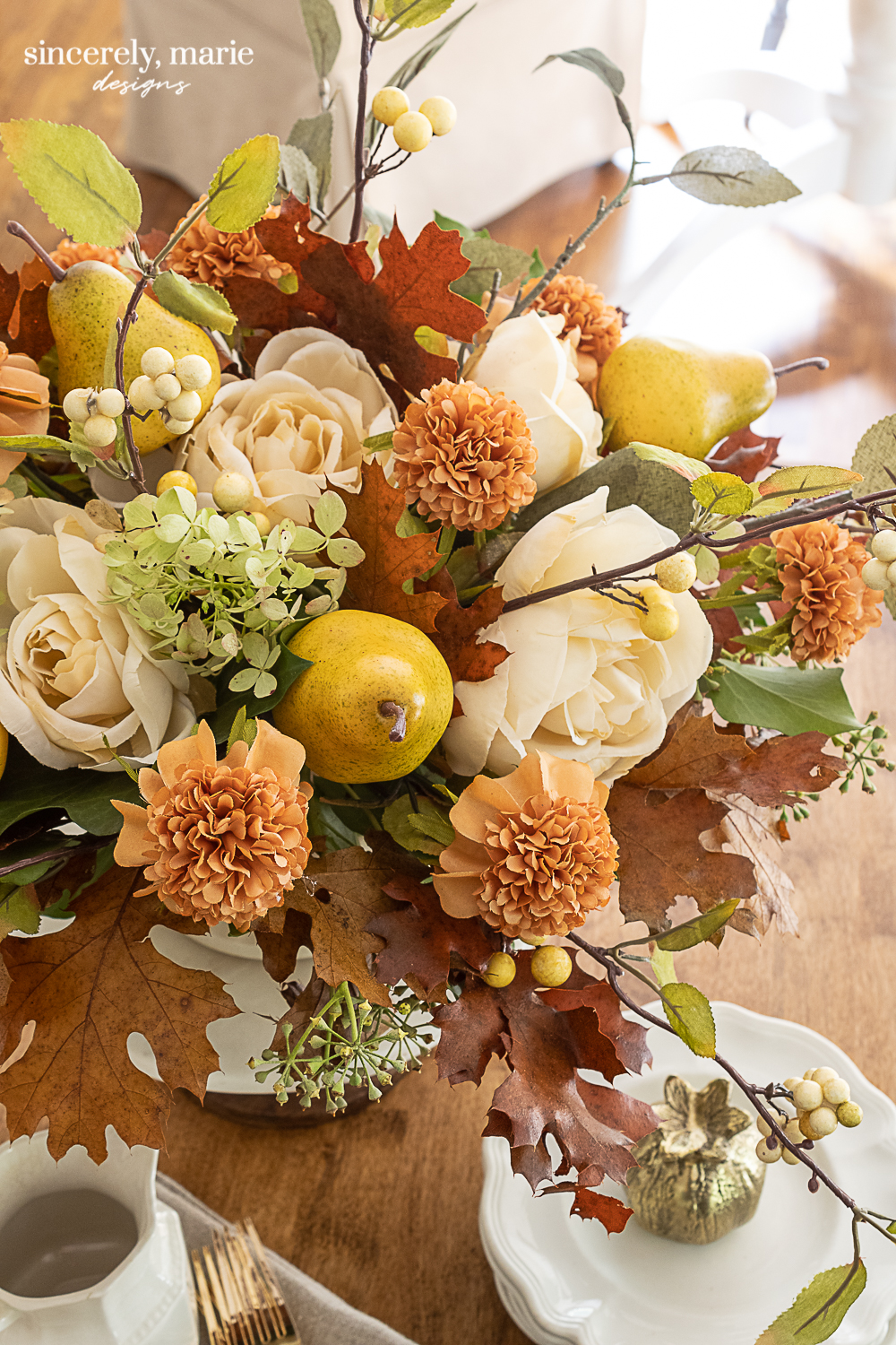 A Faux Autumn Floral Arrangement with Pears Sincerely, Marie Designs