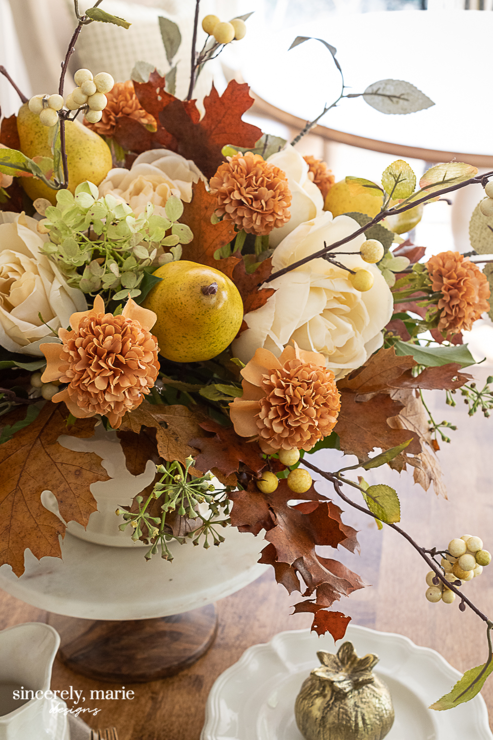 A Faux Autumn Floral Arrangement with Pears - Sincerely, Marie Designs